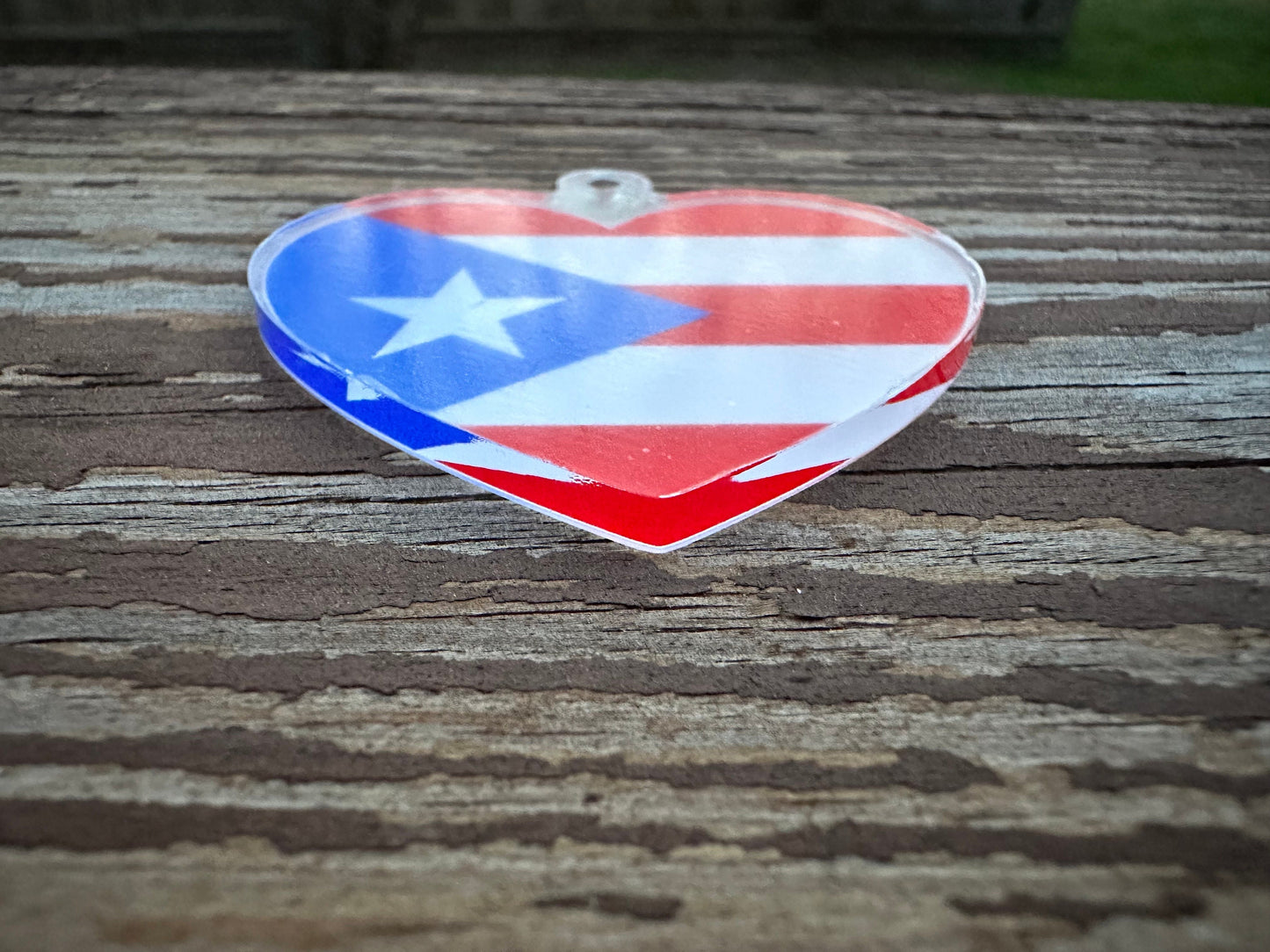 Heart Shaped Acrylic Keychainof a Puerto Rican Flag - red white and blue - Patriotic Flags - cute souvenir or gift - Island of enchantment