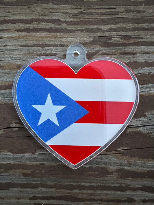 Heart Shaped Acrylic Keychainof a Puerto Rican Flag - red white and blue - Patriotic Flags - cute souvenir or gift - Island of enchantment
