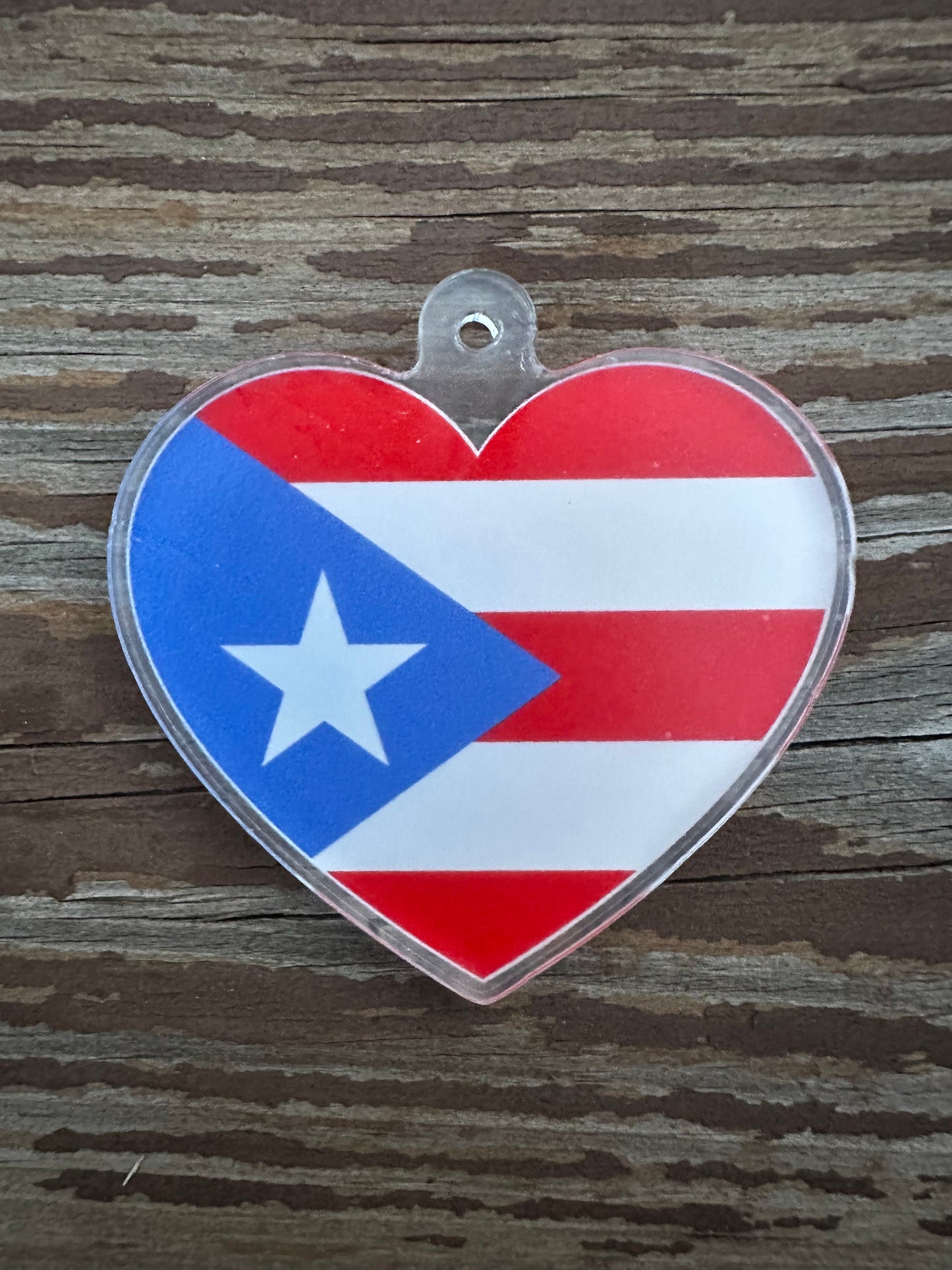 Heart Shaped Acrylic Keychainof a Puerto Rican Flag - red white and blue - Patriotic Flags - cute souvenir or gift - Island of enchantment
