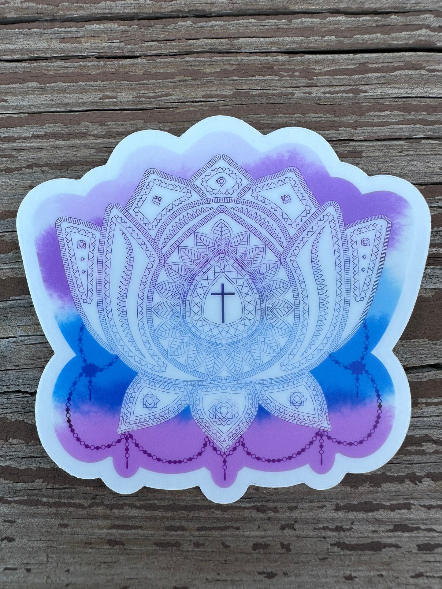 Lotus Sticker - clear sticker with intricate designs on the pedals as well as the leaves - Pink and Purple coloration cloudy artistic haze