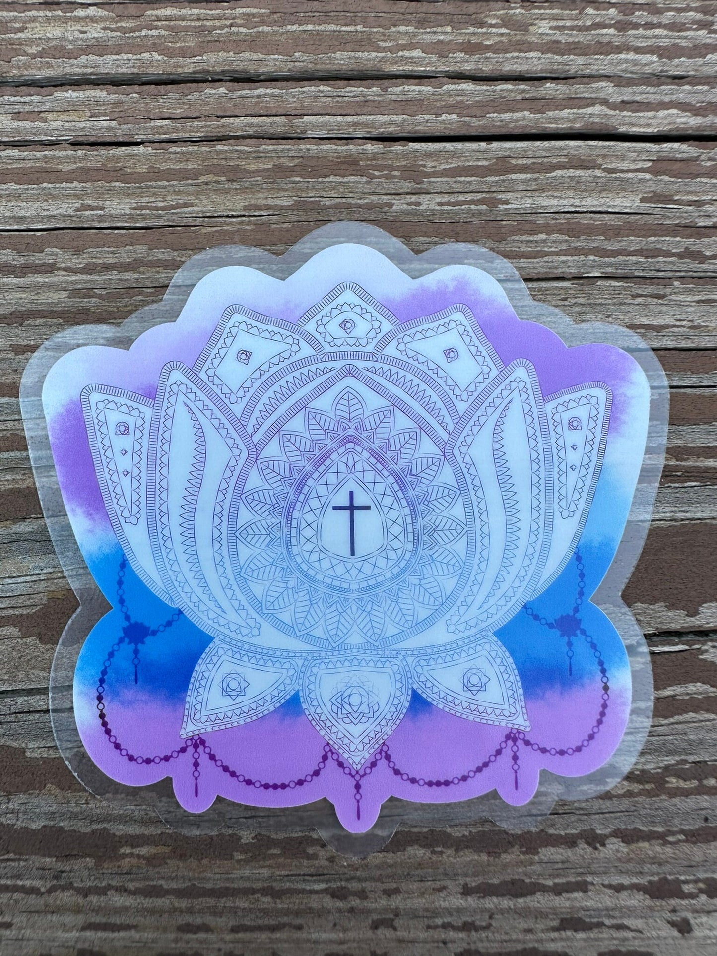 Lotus Sticker - clear sticker with intricate designs on the pedals as well as the leaves - Pink and Purple coloration cloudy artistic haze