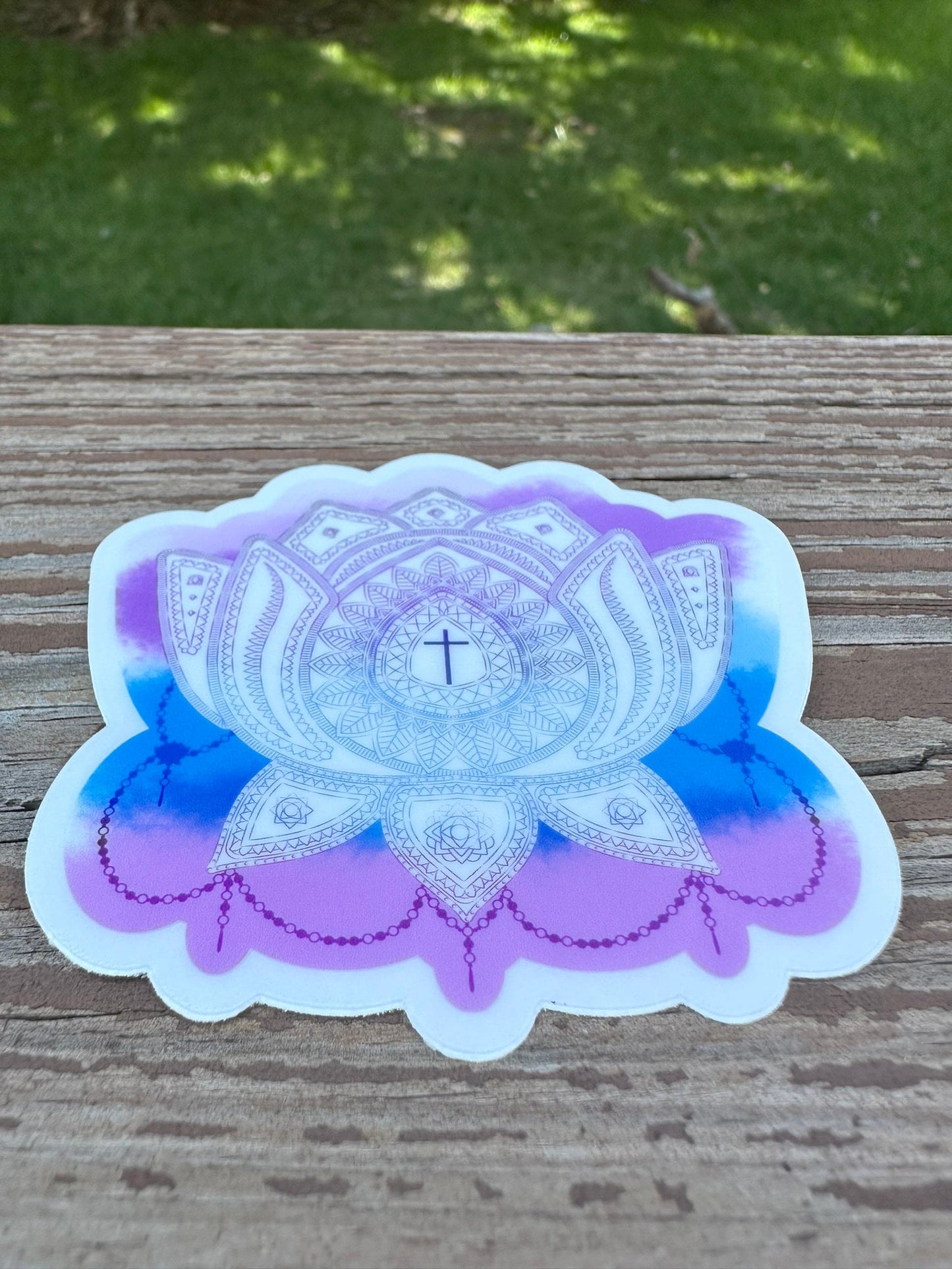 Lotus Sticker - clear sticker with intricate designs on the pedals as well as the leaves - Pink and Purple coloration cloudy artistic haze