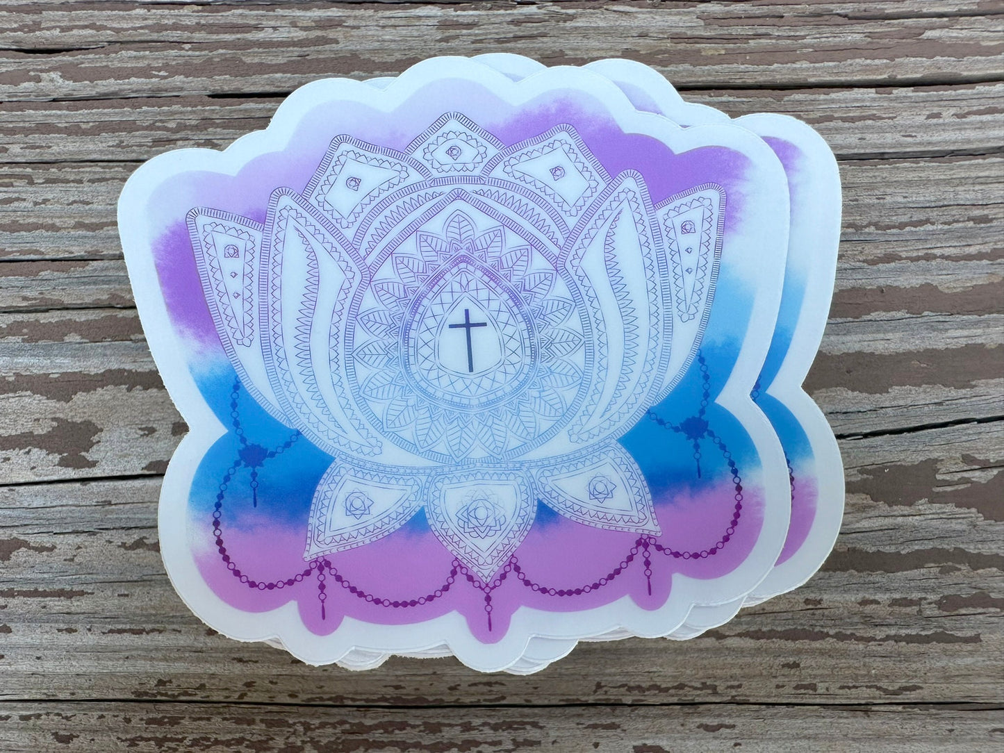 Lotus Sticker - clear sticker with intricate designs on the pedals as well as the leaves - Pink and Purple coloration cloudy artistic haze